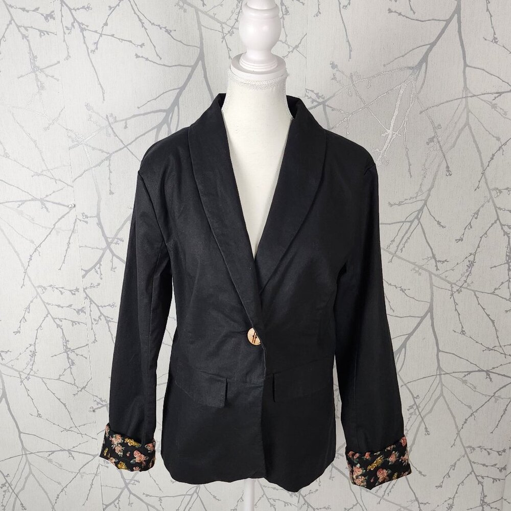 Lost & Found Black Linen Cotton Contrast Lined Blazer
